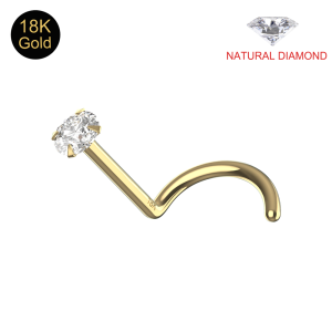 18K Yellow Gold Genuine Diamond Screw-Type Nose Stud (22G)
