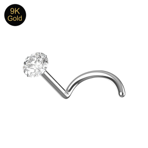Solid 9K gold nose screw pin with brilliant-cut cubic zirconia-white gold