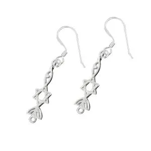 925 Sterling Silver Jeweled Astrology Design Cutout Hook Earring 