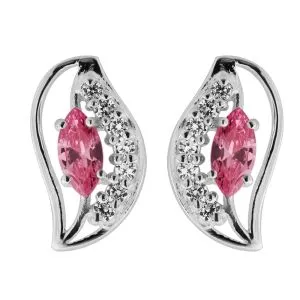 925 Sterling Silver Multi Color Long Leaf Jeweled Fancy Ear Stud