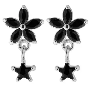 925 Sterling Silver Jeweled Flower Filigree with Star Ear Ring