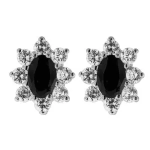 Filigree Flower Jeweled 925 Sterling Silver Ear Stud Ear Ring