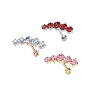 925 Sterling Silver Five Stone CZ Curved Cartilage Tragus Piercing Ear Stud Jewelry