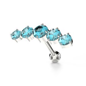 925 Sterling Silver Five Stone CZ Curved Cartilage Tragus Piercing Ear Stud Jewelry