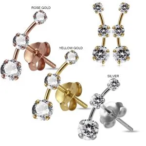 925 Sterling Silver Round Jeweled Claw Set Dipper Fashion Ear Stud