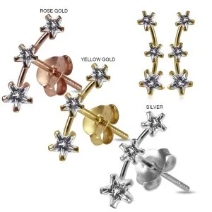925 Sterling Silver Star Jeweled Claw Set Dipper Fashion Ear Stud