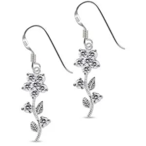 Fancy Jeweled Dangling Floral Flower 925 Sterling Silver Ear Ring