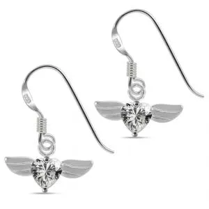 Jeweled Flying Heart 925 Sterling Silver Ear Ring