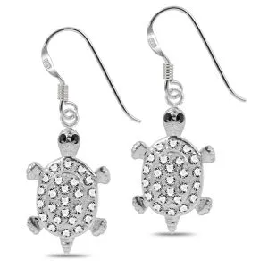 Fancy Jeweled Turtle Dangling 925 Sterling Silver Ear Ring