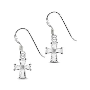 Fancy Cross Jeweled Dangling 925 Sterling Silver Ear Ring