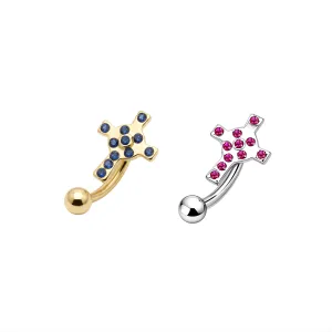 Jeweled Cross Eyebrow Ring