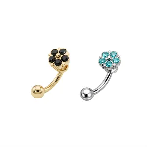 925 Sterling Silver Flower Jeweled Eyebrow Bar