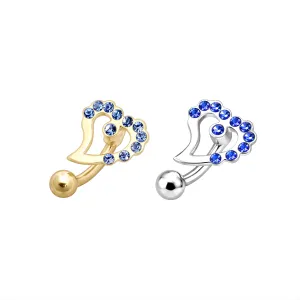 925 Sterling Silver Jeweled Heart Eyebrow Bar