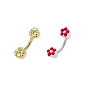Jeweled Twin Flower Eyebrow Ring 