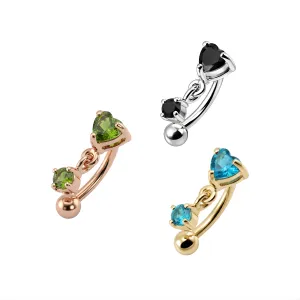 Jeweled Heart with Dangling Eyebrow Ring