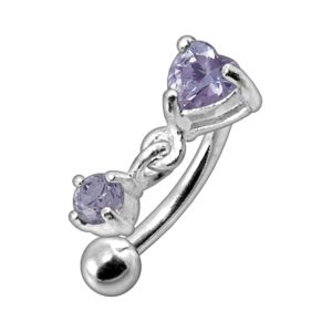Jeweled Heart with Dangling Eyebrow Ring