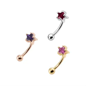 925 Sterling Silver Jeweled Star Eyebrow Bar