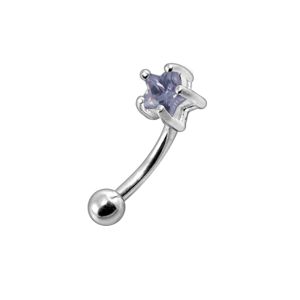 925 Sterling Silver Jeweled Star Eyebrow Bar