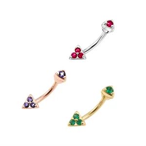Tri Jeweled Triangle Sterling Silver Eyebrow Bar