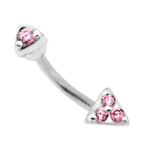 Tri Jeweled Triangle Sterling Silver Eyebrow Bar