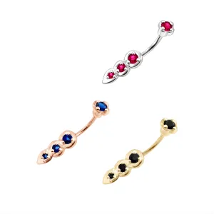 925 Sterling Silver Jeweled Tri Tear Drops  Eyebrow Bar