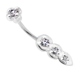 Jeweled Tri Tear Drops Sterling Silver Eyebrow Bar
