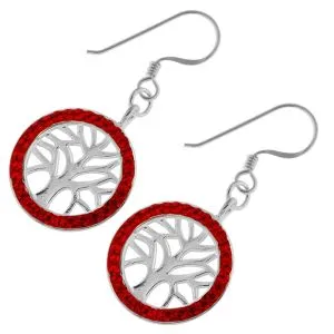 Multi jeweled Tree of Life 925 Sterling Silver Hook Earring