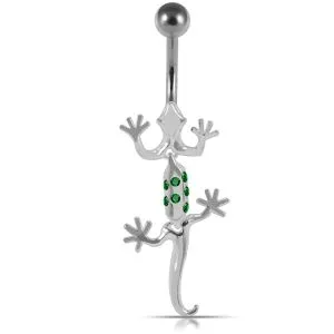 Moving Jeweled Lizard Banana Bar Navel Ring