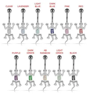 Moving Jeweled Lizard Curved Bar Belly Ring