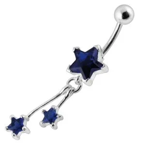 Silver Jeweled Star With SS Bar Navel Belly Ring