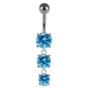 Moving Jeweled Charms dangling SS Bar Navel Ring