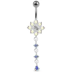 Moving Multi Jeweled Flower Navel Curved Bar Ring