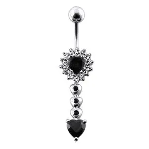 Moving Jeweled Heart Charm Navel Ring