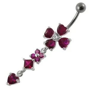 925 Sterling Silver Moving Jeweled Navel Banana Bar Ring