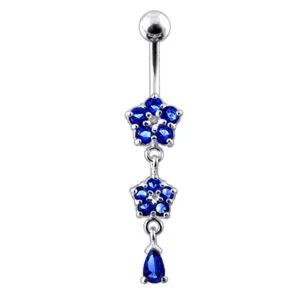 Moving Jeweled Double Flower Navel Ring