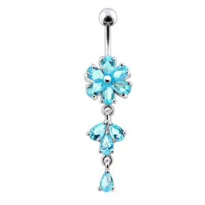 Moving Flower Designed Jeweled Navel Ring