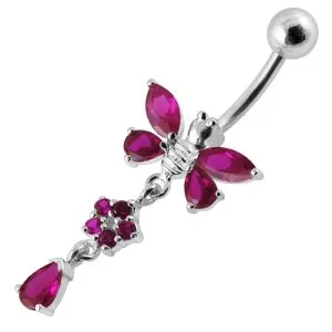Moving Jeweled Butterfly Designed Navel Ring