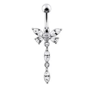 Moving Jeweled Butterfly Designed Belly Ring