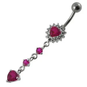Moving Jeweled Heart Design Navel Ring