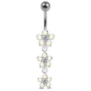 Moving Jeweled Triple Flower Navel Ring