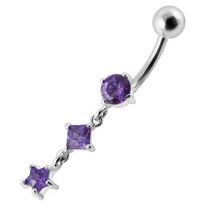 Fancy Silver Dangling Jeweled SS Navel Ring Body Jewelry