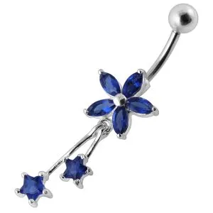 Moving Jeweled Flower Shaped Navel Ring