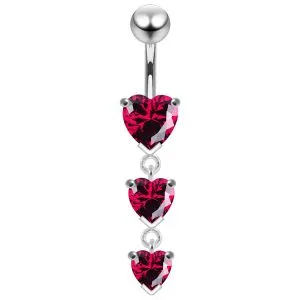 Graceful 925 Sterling Silver Belly Ring with Dangling Heart Charms