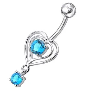 Moving Jeweled Heart Design Belly Ring