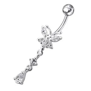 Jeweled Moving Butterfly Design Belly Button Jewelry