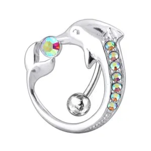 Fancy Jeweled Round SS Bar  Navel Body Jewelry