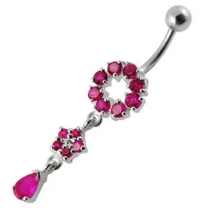 Moving Fancy Jeweled Dangling Silver with316L Surgical Steel Banana Belly Ring 