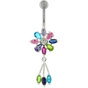 Moving Jeweled Fancy Flower Belly Ring