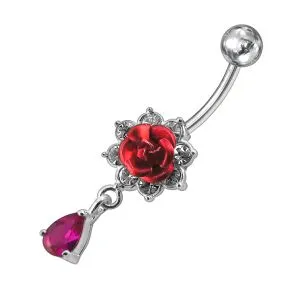 Moving Flower Design Jeweled Belly Ring