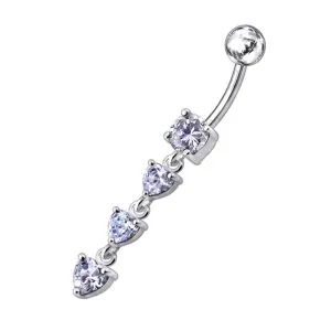 Dangling Jeweled Hearts Navel Ring
